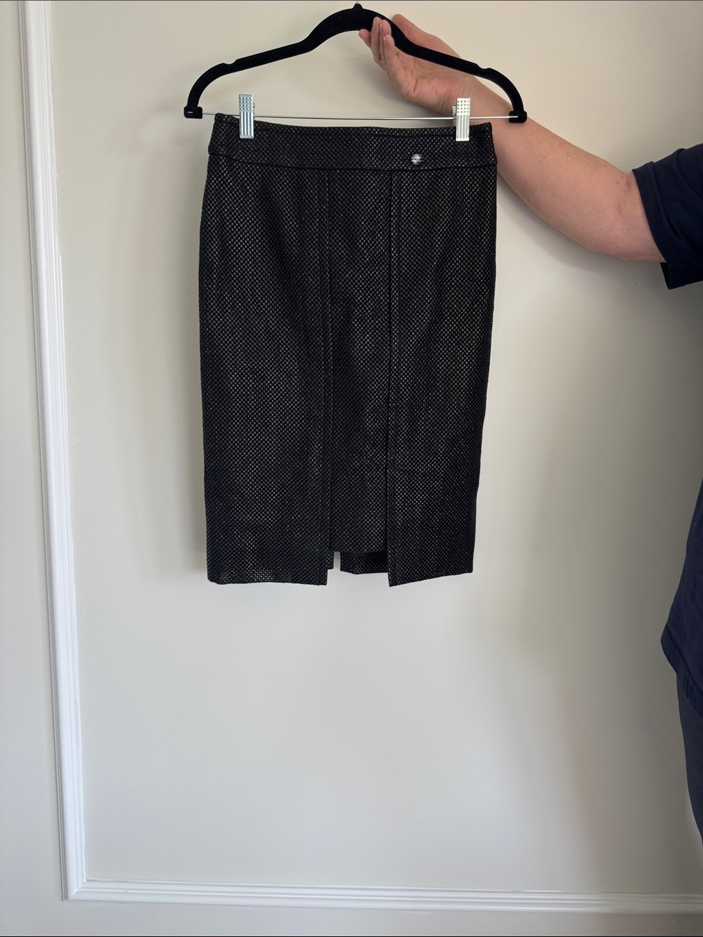 CHANEL Black Textured Pencil Skirt with Front Slit